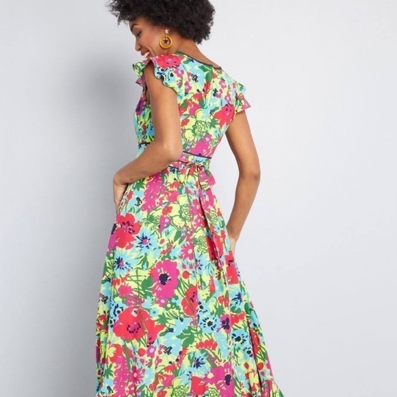 ModCloth Dress Floral V Neck Tiered Ruffle Maxi Dress - Picture 8 of 11
